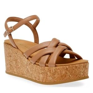 Anne‎ Klein IFlex Womens Tan Cork Platform Wedge Strappy Sandals Size 8M NIB